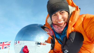Preet in the Antarctic on an expedition