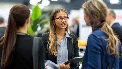 People talking in professional setting.