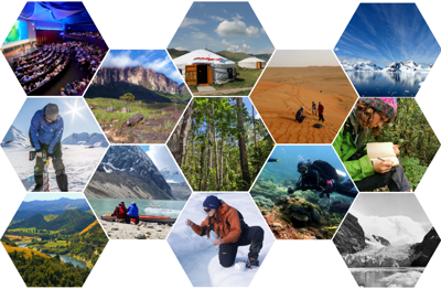 Expedition-related images in hexagons