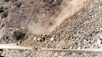 Landslide on rocky mountain side