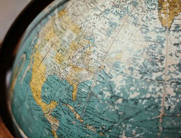 Closeup of a historic globe.