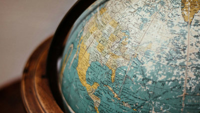 Closeup of a historic globe.