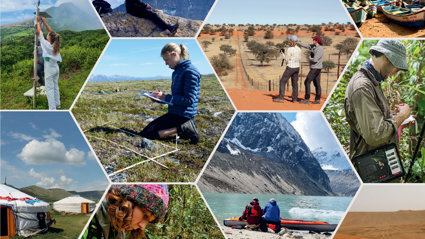 Decorative collage of fieldwork photos for the cover of the Explore 2024 programme.