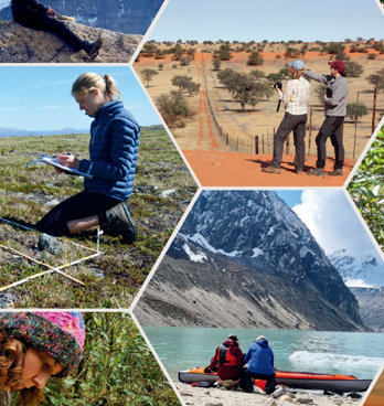 Decorative collage of fieldwork photos for the cover of the Explore 2024 programme.