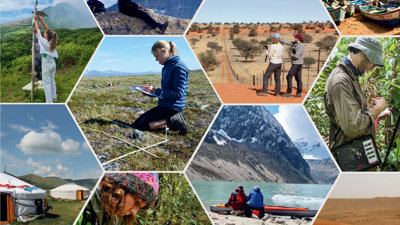 Decorative collage of fieldwork photos for the cover of the Explore 2024 programme.