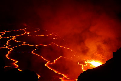 Lava seeping through rock