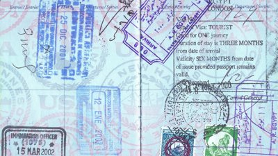 Various stamps in a passpoort.