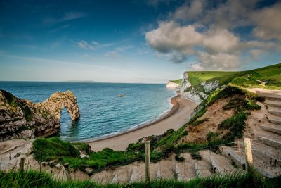 A view over Durdle Door and Lulworth Cove