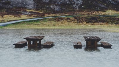 Benches being flooded