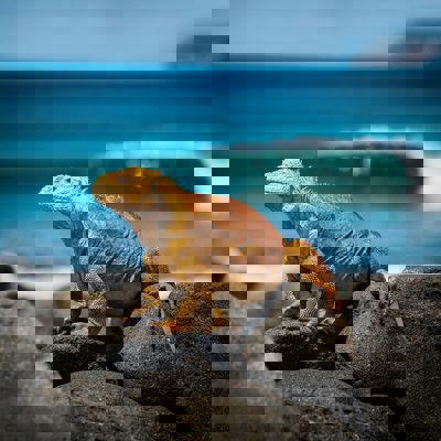 Yellow iguana on rocks during the day
