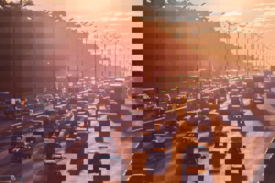 Multiple lines of traffic driving down a motorway