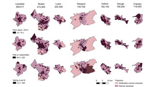 Regions that fall in the top quartile (25) for selected warmer cities and towns.
