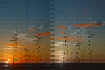 Electricity pylons stretching out into the distance