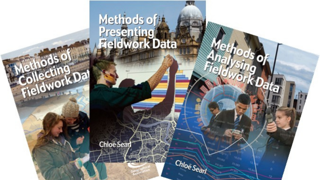 Three covers of fieldwork resources for geography educators by Chloë Searl on methods of collecting, presenting, and analysing fieldwork data.