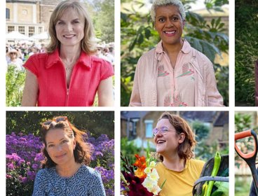 Six headshots of gardeners and presenters in square boxes.