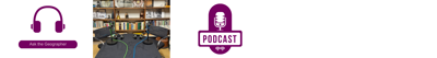 Stylysed headphone, a podcast studio, and podcast microphone stylised.