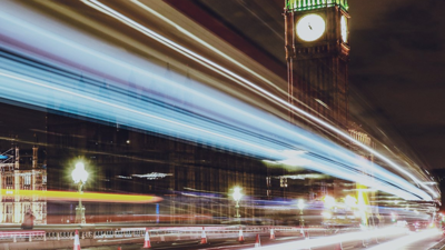 Light stream with Houses of Parliament in background