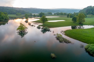 Flooded countryside after heavy rain