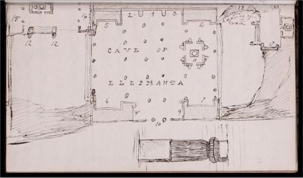 A sketch of the Caves of Elephanta in Clements Markham's Journal of India, 30 January to 12 March 1861. 