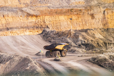 A dumper truck full of coal in a mine