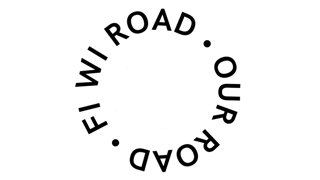 Black and white graphic logo with the phrase 'Fi Wi Road - our Road' prominently featured.