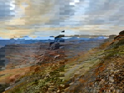A valley with mountains