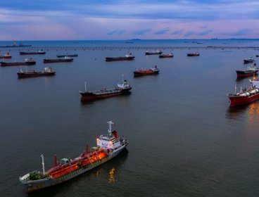 Fleet of oil tanker ships.