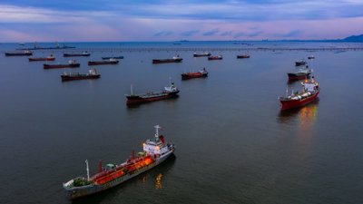Fleet of oil tanker ships.