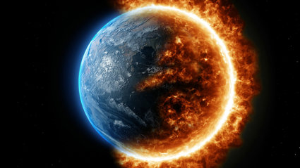 A globe that is half burning.