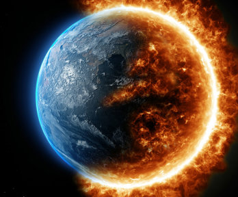 A globe that is half burning.