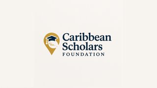 Logo of Caribbean Scholars Foundation featuring a graduation cap and map marker icon in gold and navy blue.