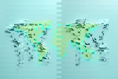 Map of the world in green and blue