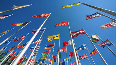 Flagpoles of different international countries.