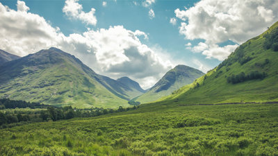 Green rolling hills.
