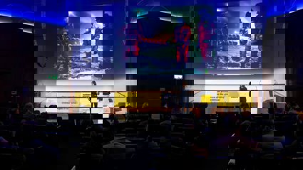 Esther Horvath presenting in Ondaatje Theatre.