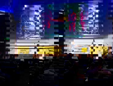 Esther Horvath presenting in Ondaatje Theatre.