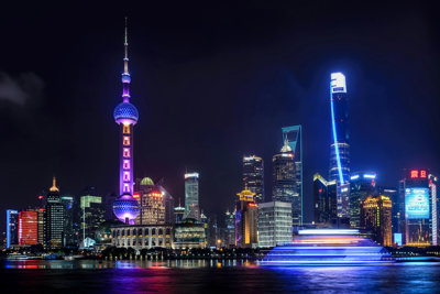 City at night shining bright with neon lights