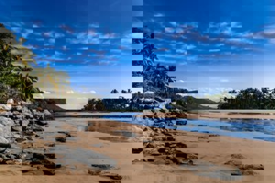 Rocks near a river with sandy beaches