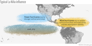 Figure 4: Effects of La Niña on hurricanes in the Northeast Pacific and North Atlantic © NOAA Climate.gov