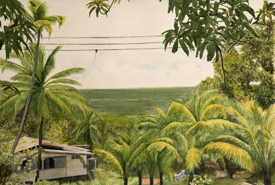 Watercolour art on paper of Hosororo Hill by Ann Gollifer.