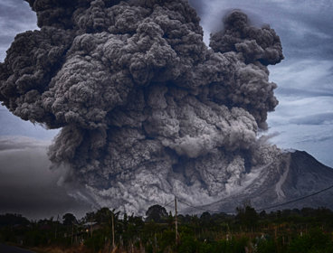A volcano erupting