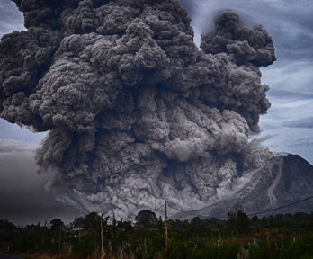 A volcano erupting