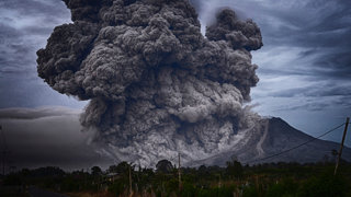 A volcano erupting