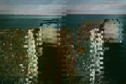 Old Harry Rocks viewed from above- a chalk stack formation in the sea