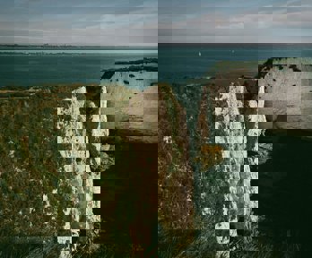 Old Harry Rocks viewed from above- a chalk stack formation in the sea