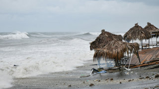 Sandy beach destroyed after a storm.