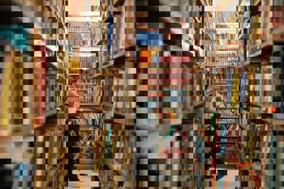 A woman standing in a library