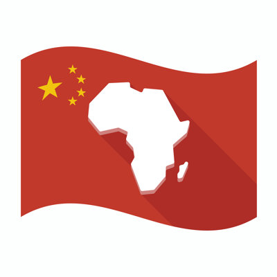 Outline of Africa in white on the background of the Chinese flag