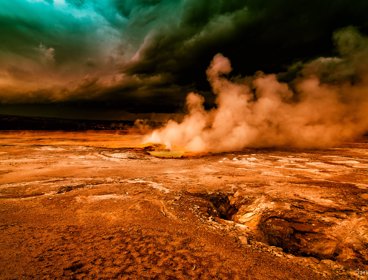 Hot desert with dust