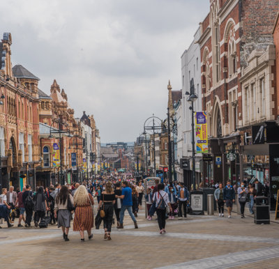 A busy shopping high street